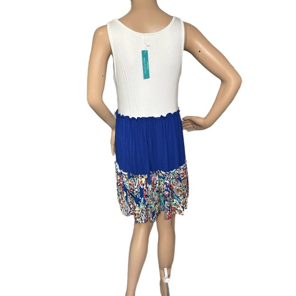 Beeson River Dress Ivory Color Block Royal Blue Floral Accent Sleeveless (S-XL) - Picture 9 of 12
